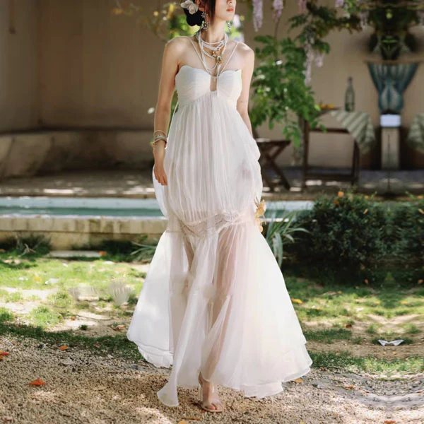 Lizzie Ethereal White Lace-Up Back Maxi Dress
