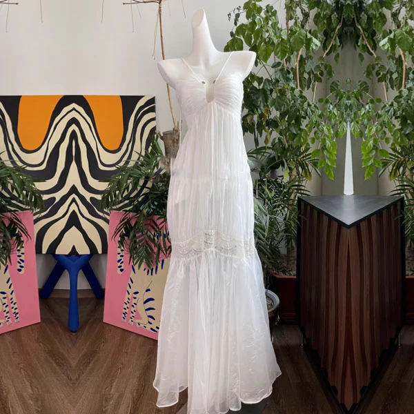 Lizzie Ethereal White Lace-Up Back Maxi Dress - Image 11