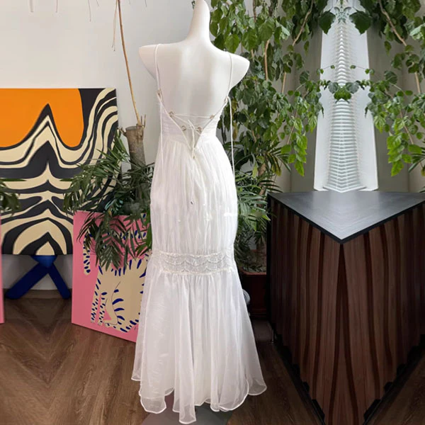 Lizzie Ethereal White Lace-Up Back Maxi Dress - Image 12