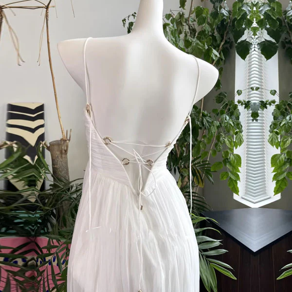 Lizzie Ethereal White Lace-Up Back Maxi Dress - Image 13