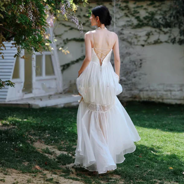 Lizzie Ethereal White Lace-Up Back Maxi Dress - Image 2