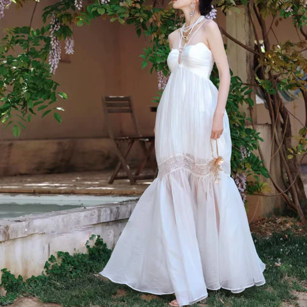 Lizzie Ethereal White Lace-Up Back Maxi Dress - Image 3