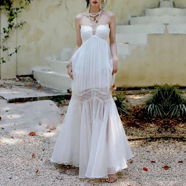 Lizzie Ethereal White Lace-Up Back Maxi Dress - Image 4