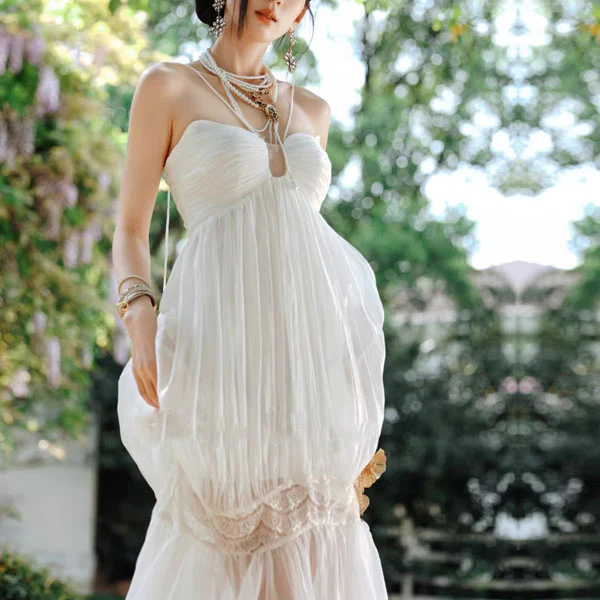 Lizzie Ethereal White Lace-Up Back Maxi Dress - Image 5