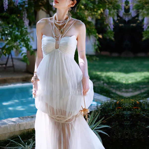 Lizzie Ethereal White Lace-Up Back Maxi Dress - Image 9