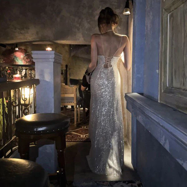 Lora Sparkle Gold Lace Back Evening Dress - Image 2