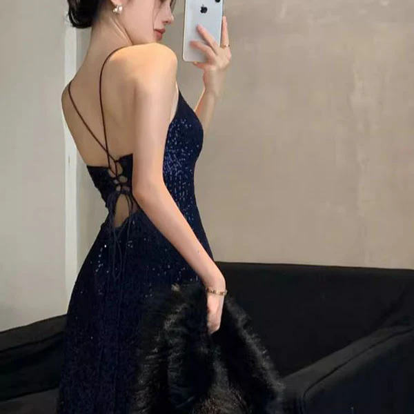Lora Sparkle Lace Back Evening Dress - Image 3