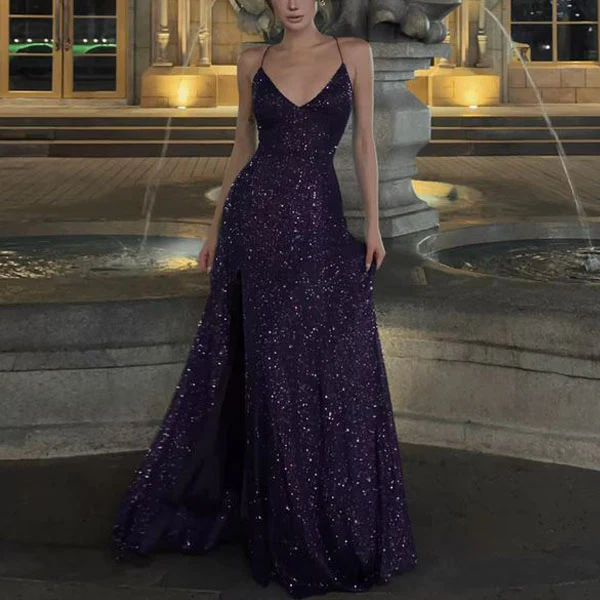 Lora Sparkle Purple Lace Back Evening Dress - Image 2