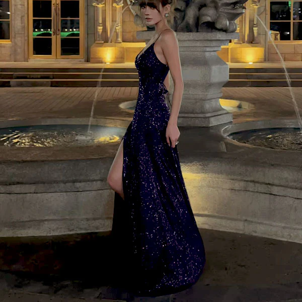 Lora Sparkle Purple Lace Back Evening Dress - Image 4