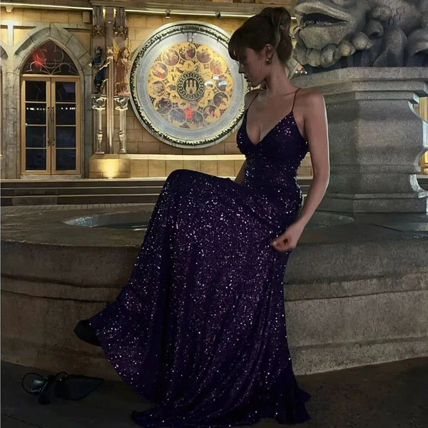 Lora Sparkle Purple Lace Back Evening Dress - Image 5