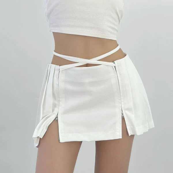 Loraine Pleated Zip Front Mini Skirt - Image 10
