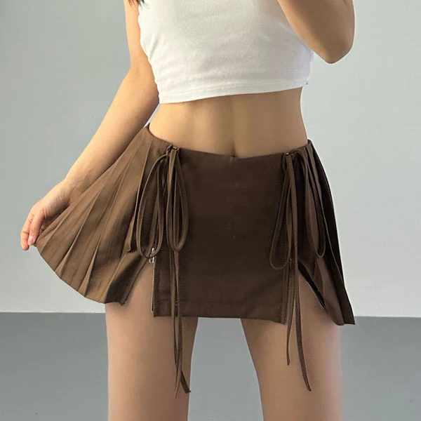 Loraine Pleated Zip Front Mini Skirt - Image 3