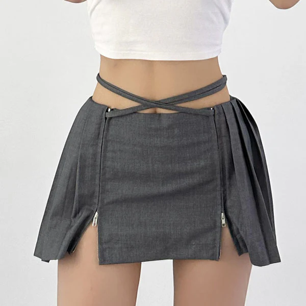 Loraine Pleated Zip Front Mini Skirt - Image 9