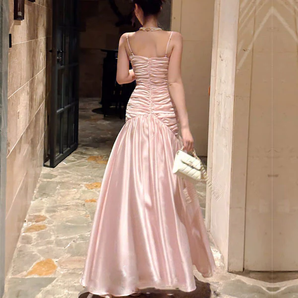 Lorna Blush Pink Ruched Drop-Waist Evening Dress - Image 2