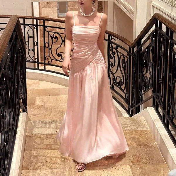 Lorna Blush Pink Ruched Drop-Waist Evening Dress - Image 3