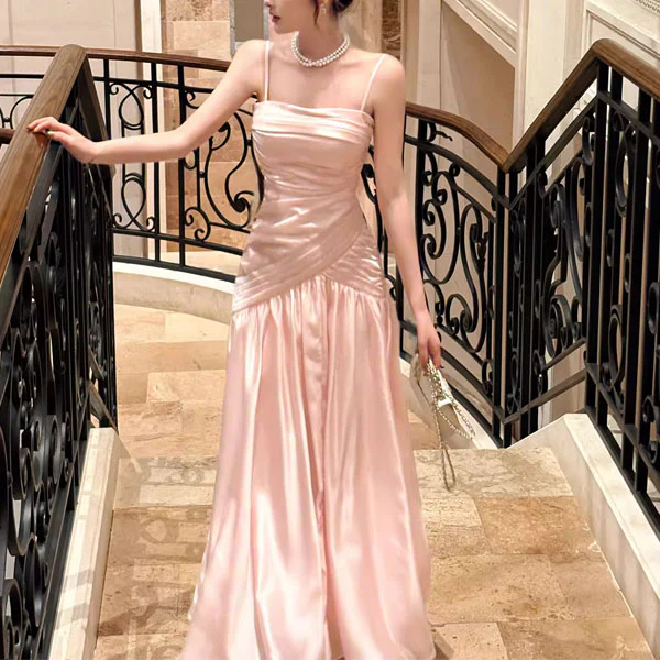 Lorna Blush Pink Ruched Drop-Waist Evening Dress - Image 5