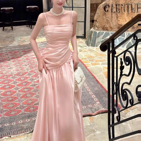 Lorna Blush Pink Ruched Drop-Waist Evening Dress - Image 6