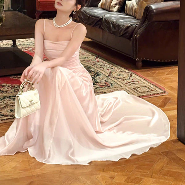 Lorna Blush Pink Ruched Drop-Waist Evening Dress - Image 7