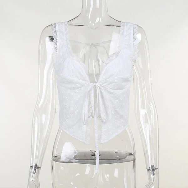 Lucie Lace Trim Tie Front Top - Image 6
