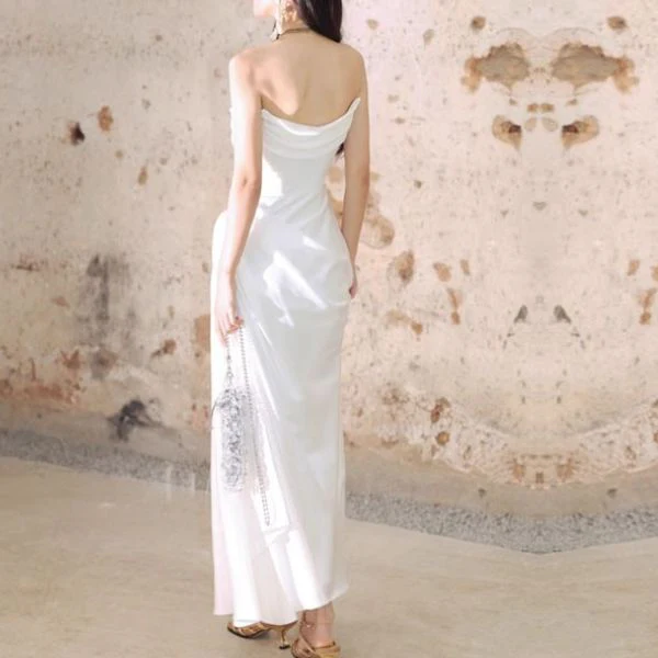 Lumière White Sateen Strapless Evening Dress - Image 2
