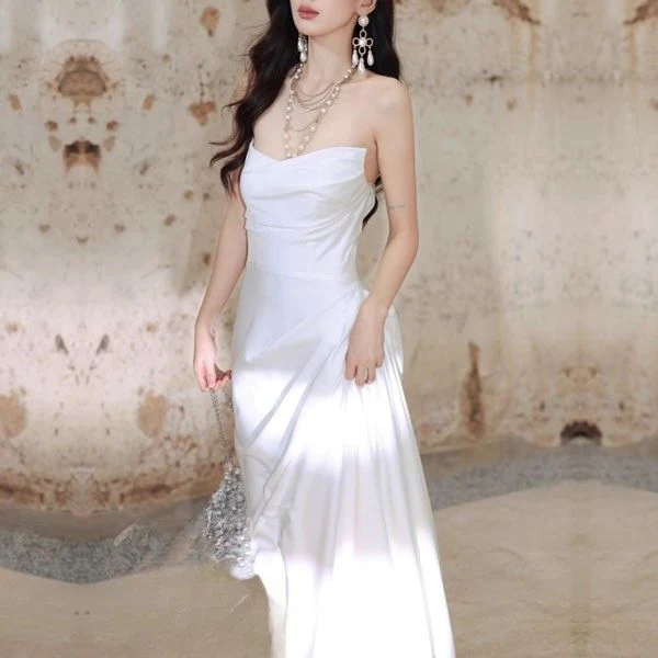 Lumière White Sateen Strapless Evening Dress - Image 3