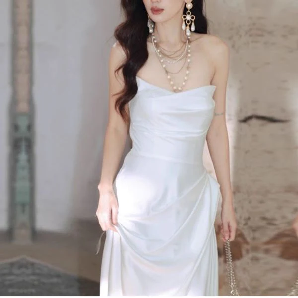 Lumière White Sateen Strapless Evening Dress - Image 5