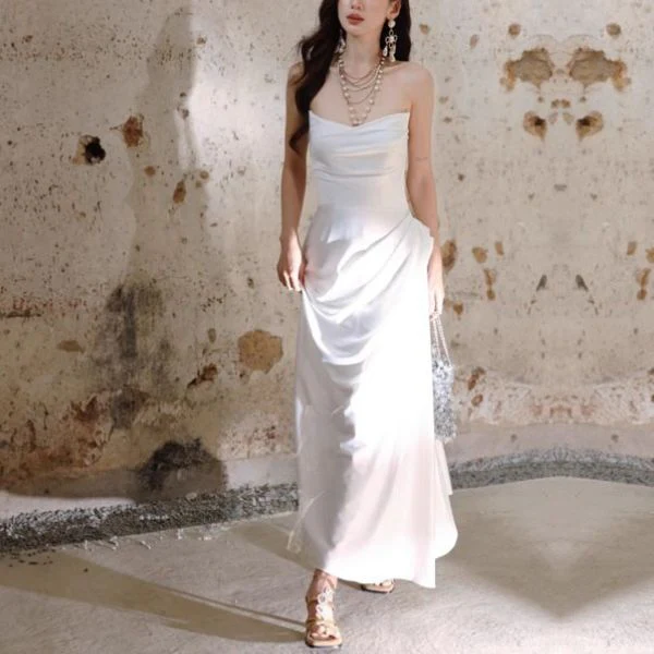 Lumière White Sateen Strapless Evening Dress - Image 7
