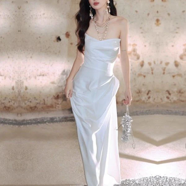 Lumière White Sateen Strapless Evening Dress - Image 8