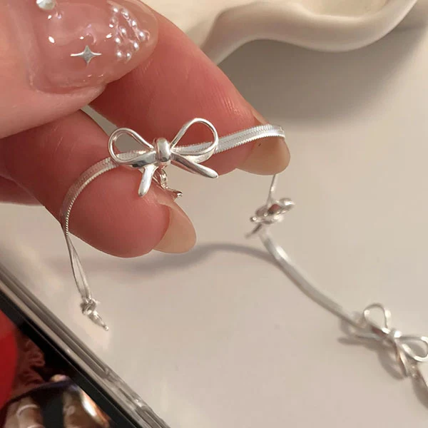 Luna Silver Bow Snake Chain Bracelet - Image 7