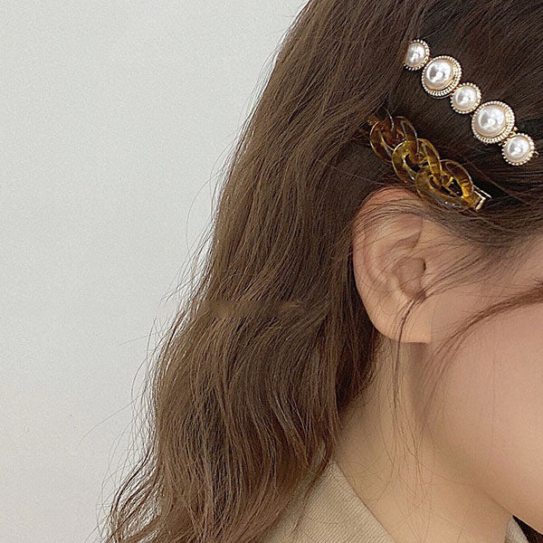 Lynna Faux Pearl Chain Hair Pin Set - Image 2