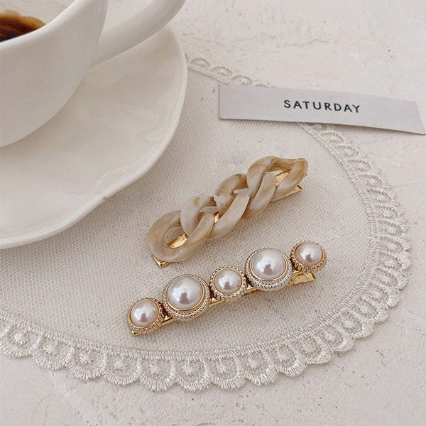 Lynna Faux Pearl Chain Hair Pin Set - Image 3