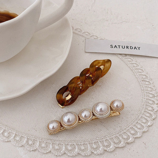 Lynna Faux Pearl Chain Hair Pin Set - Image 4
