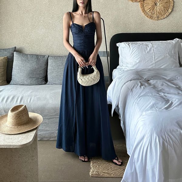 Lyra Elegant Backless Navy Maxi Dress - Image 6