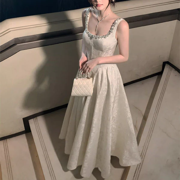 Mabelline Ivory Crystal-Embellished Jacquard Evening Dress - Image 3