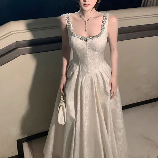 Mabelline Ivory Crystal-Embellished Jacquard Evening Dress - Image 4
