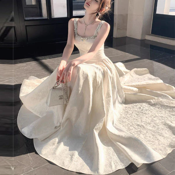 Mabelline Ivory Crystal-Embellished Jacquard Evening Dress - Image 6
