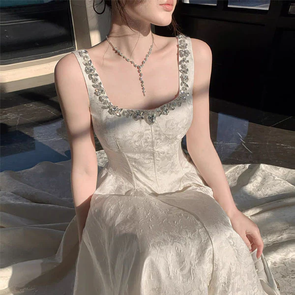 Mabelline Ivory Crystal-Embellished Jacquard Evening Dress - Image 8