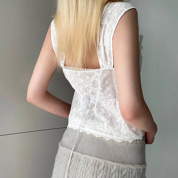 Maddie White Lace Embroidery Sleeveless Top - Image 3