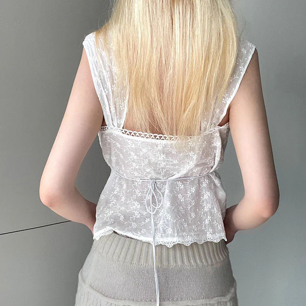 Maddie White Lace Embroidery Sleeveless Top - Image 4
