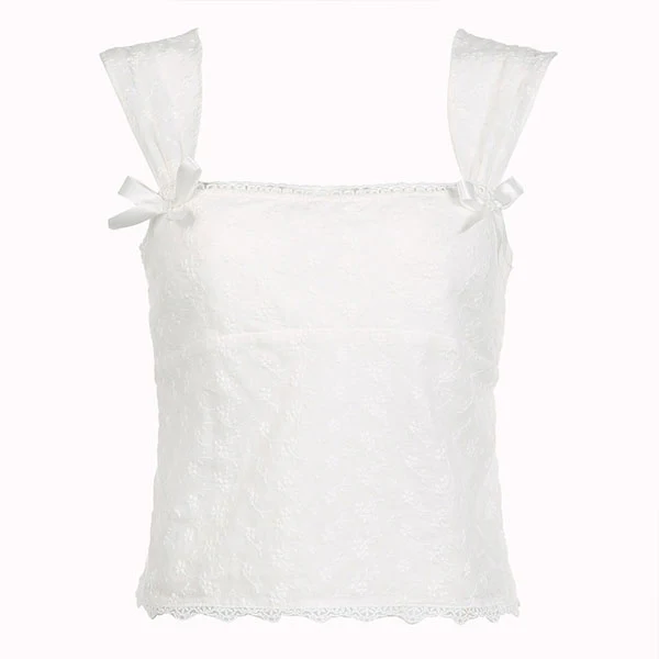 Maddie White Lace Embroidery Sleeveless Top - Image 5
