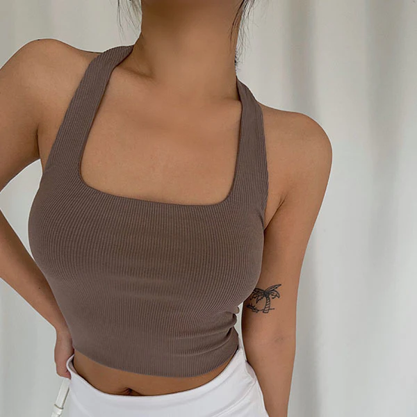 Madison Halter Ribbed Crop Tank Top - Image 14
