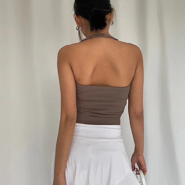 Madison Halter Ribbed Crop Tank Top - Image 15