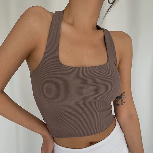 Madison Halter Ribbed Crop Tank Top - Image 16