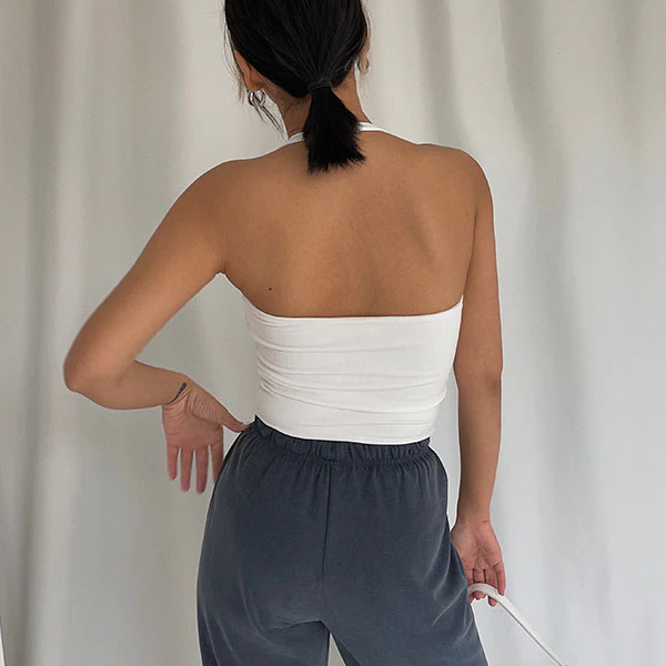 Madison Halter Ribbed Crop Tank Top - Image 3