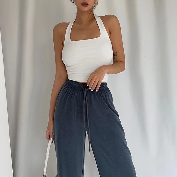 Madison Halter Ribbed Crop Tank Top - Image 5