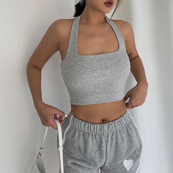Madison Halter Ribbed Crop Tank Top - Image 9