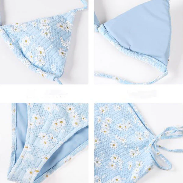 Mandy Blue Floral Tie Side Bikini Set - Image 7