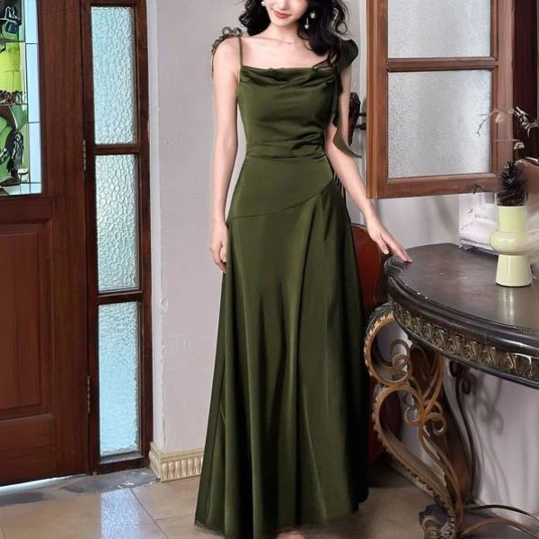 Marcelline Olive Green Cowl Neck Evening Dress - Image 6