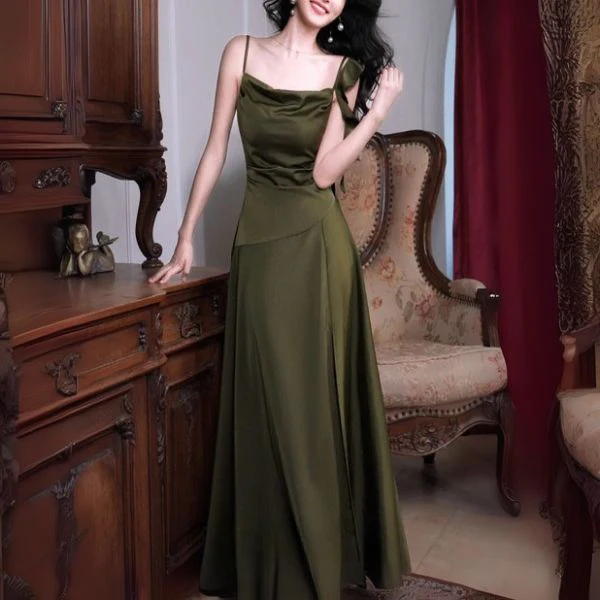Marcelline Olive Green Cowl Neck Evening Dress - Image 7