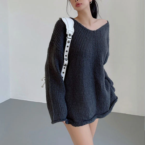 Mavis Oversize V Neck Knit Sweater Top - Image 10
